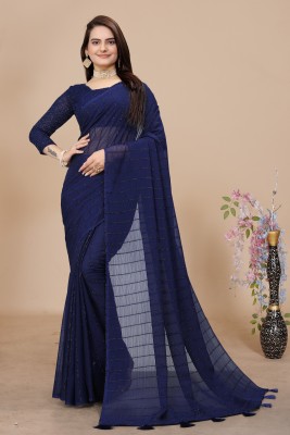 K 5 FASHION Embroidered Bollywood Chiffon Saree(Dark Blue)