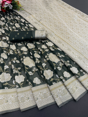 AAINA CREATION Woven Bollywood Tissue Saree(Dark Green)