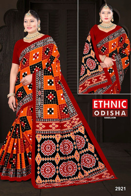 Ethnic Sarees Orissa Printed, Digital Print Sambalpuri Pure Cotton Saree(Orange)