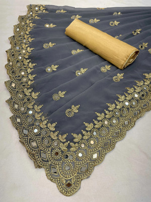 NERTA BOUTIQUE Self Design, Embroidered Bollywood Georgette Saree(Grey)