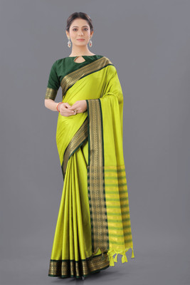 Aquiliq Striped Dharmavaram Cotton Silk Saree(Light Green)