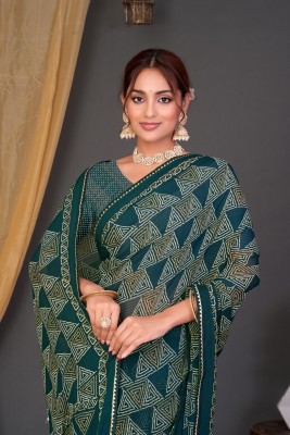 Tasrika Printed, Blocked Printed Daily Wear Chiffon Saree(Green)