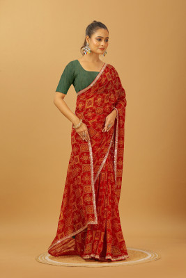 DURGACREATION Solid/Plain Bollywood Georgette Saree(Red)