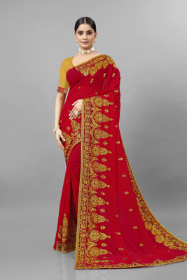 KHRITI FAB Embroidered Bollywood Georgette Saree(Red)