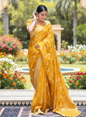 CKDESIGNER Woven Banarasi Jacquard Saree(Yellow)