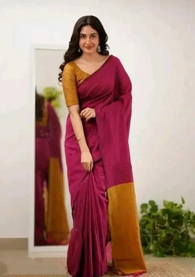 Amita Collections Solid/Plain Handloom Pure Cotton Saree(Pink)