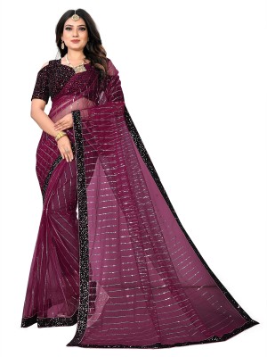 Dream Crushers Embellished Bollywood Net, Jacquard Saree(Purple)