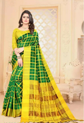 Soor Panchi Solid/Plain Daily Wear Cotton Silk Saree(Yellow)