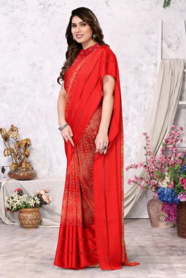 FABMORA Embellished, Printed Bollywood Satin, Chiffon Saree(Red)