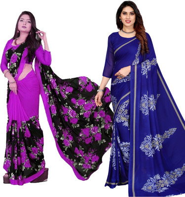 YASHIKA Printed Daily Wear Georgette Saree(Pack of 2, Yellow)