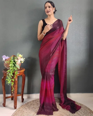 Vraggi Striped Bollywood Chiffon Saree(Maroon)