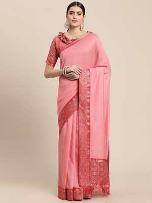 RekhaManiyar Printed Banarasi Silk Blend Saree(Pink)
