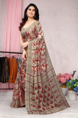 MIRCHI FASHION Printed, Floral Print Daily Wear Chiffon, Georgette Saree(Gold)