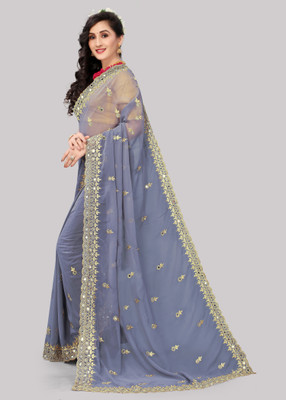Disha Fashion Embroidered Banarasi Georgette Saree(Grey)