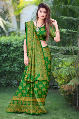 DHARMRAJ ENTERPRISE Printed Banarasi Jacquard Saree(Green)