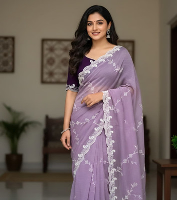 AMIYASILKMILLS Embroidered, Floral Print Bollywood Chiffon Saree(Purple)