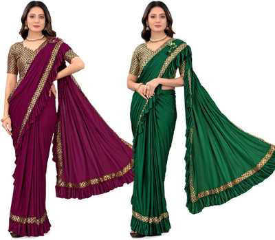 MIJAASHREE Solid/Plain Bollywood Lycra Blend Saree(Pack of 2, Multicolor)