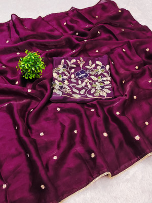 Sita Embellished, Solid/Plain Bollywood Silk Blend Saree(Magenta)