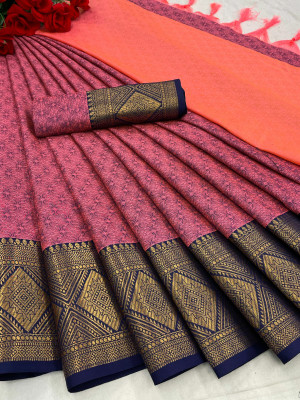 Bombey Velvat Fab Woven Daily Wear Cotton Silk Saree(Pink)
