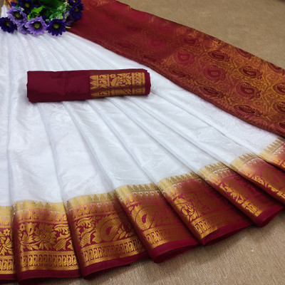 Morpich Fashion Woven Banarasi Silk Blend Saree(Light Blue)