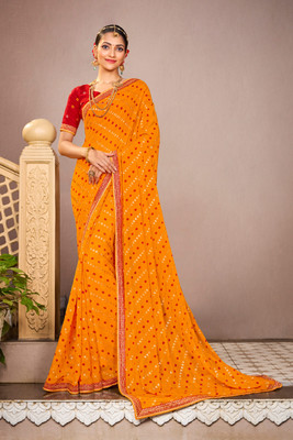 Laxmipati sarees Embroidered Bollywood Chiffon Saree(Yellow)