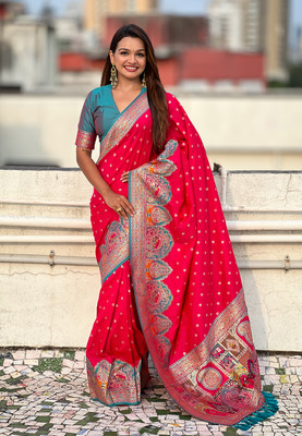 all about you Embroidered Baluchari Silk Blend Saree(Pink)