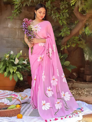 Labheshwari Printed Bollywood Cotton Linen Saree(Pink)