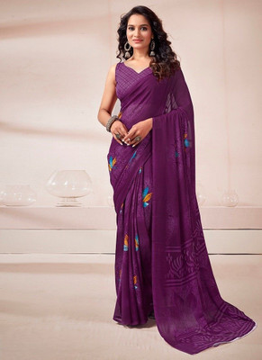 STYLEVEDA Printed Bollywood Georgette Saree(Purple)