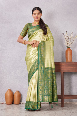 PARUDO Woven Dharmavaram Pure Silk Saree(Light Green)