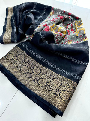 HAMOFY Printed Bollywood Silk Blend Saree(Black)