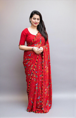 JMDF Printed Bollywood Georgette Saree(Red)