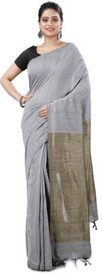 DipDiya Self Design, Woven Handloom Pure Cotton Saree(Grey)