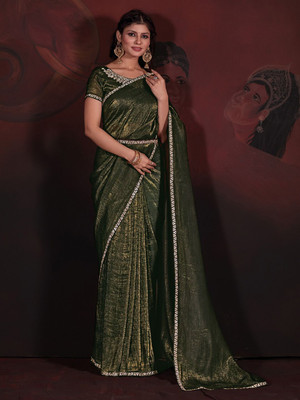 ANOUK Solid/Plain Daily Wear Viscose Rayon Saree(Green)
