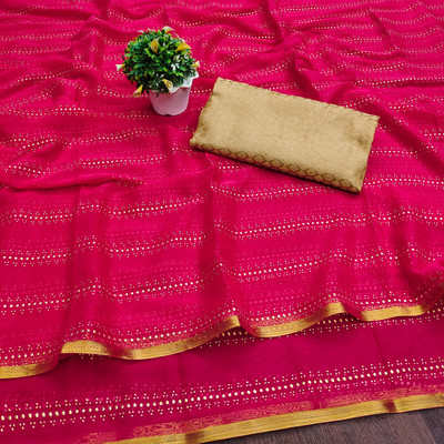 Aadishakti Fashion Striped Bollywood Chiffon Saree(Pink)