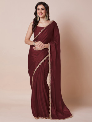 Tasrika Embellished, Solid/Plain Bollywood Organza Saree(Maroon)