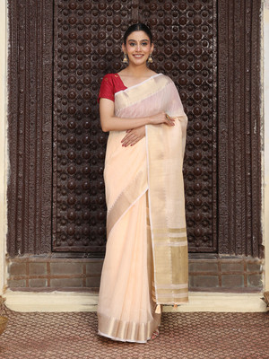 Divastri Woven Banarasi Cotton Silk Saree(Cream)