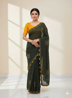 KALIKA VASGTRA BHANDAR Embellished, Woven, Floral Print, Self Design Berhampuri Art Silk Saree(Dark Green)