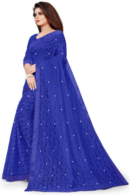 Verviza Embroidered Bollywood Net Saree(Blue)