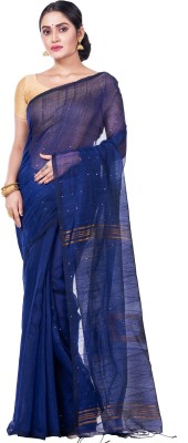 DipDiya Self Design Bollywood Cotton Linen Saree(Dark Blue)