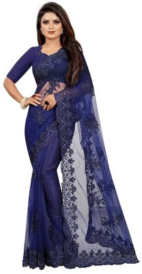 NISHEK Self Design Bollywood Net Saree(Dark Blue)