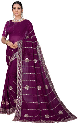 DRASHTI Embroidered Bollywood Georgette Saree(Purple)