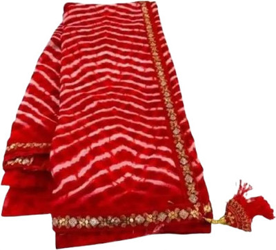 Laaksha Creation Printed Leheria Georgette Saree(Red)