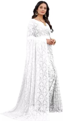 NEXA Printed Banarasi Lycra Blend Saree(White)