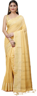 Ruuprekha Solid/Plain Handloom Cotton Silk Saree(Cream)