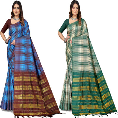 Shaibo saree Checkered Daily Wear Cotton Blend Saree(Multicolor)