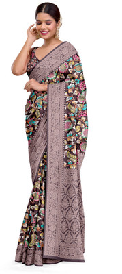 DHARMRAJ ENTERPRISE Printed Banarasi Crepe Saree(Black)