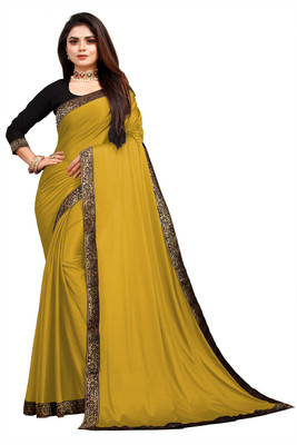 GUNHILD Self Design, Solid/Plain Kanjivaram Silk Blend, Lycra Blend Saree(Mustard)