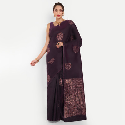 KH Enterprise Striped, Checkered, Paisley, Woven Banarasi Silk Blend, Polyester Saree(Purple)