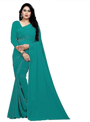 Bajrang Sarees Solid/Plain Bollywood Georgette Saree(Green)