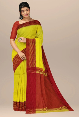 SUEE SUTA Woven Handloom Cotton Silk Saree(Yellow)